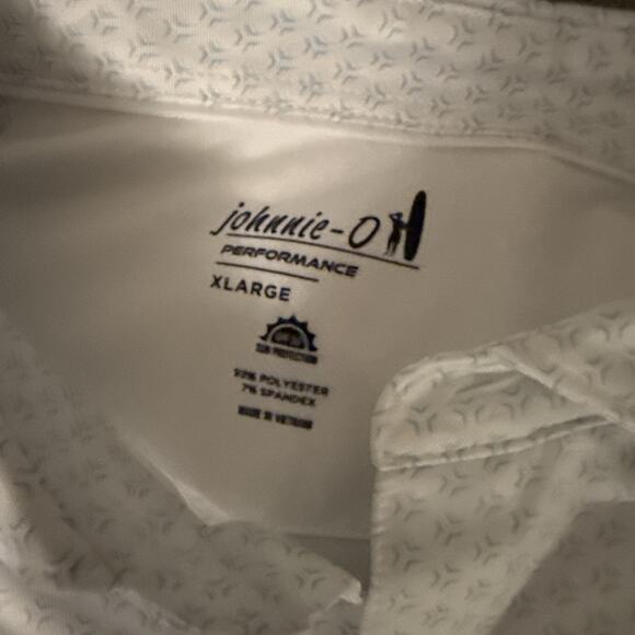 NWOT johnnie-O Bridger Performance Polo Victory White/Blue Geometric! Sz Xl - Picture 2 of 5